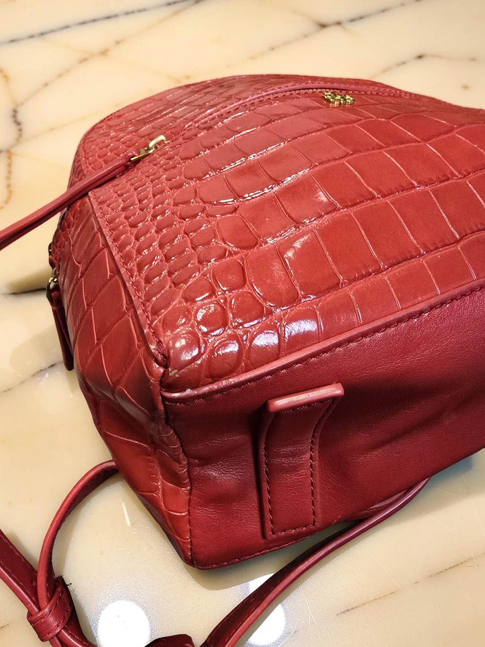 Tory Burch Red Emerson Leather Croc-Embossed Backpack & Wallet Set
